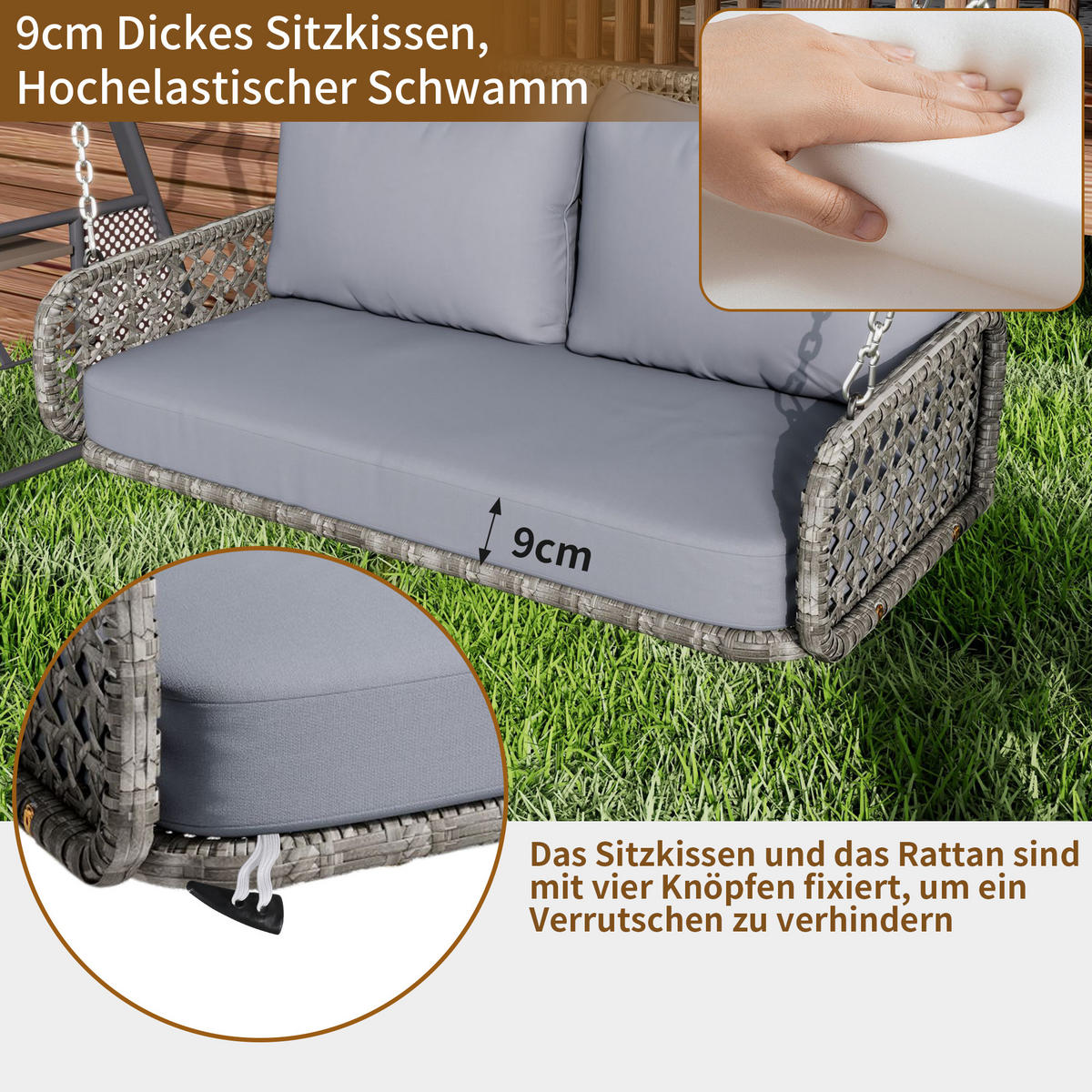 SCHAUKEL 2 Personen Grau PE-Rattan Belastbar 320 kg - Grau, Metall (56/23/113cm) - FLIEKS
