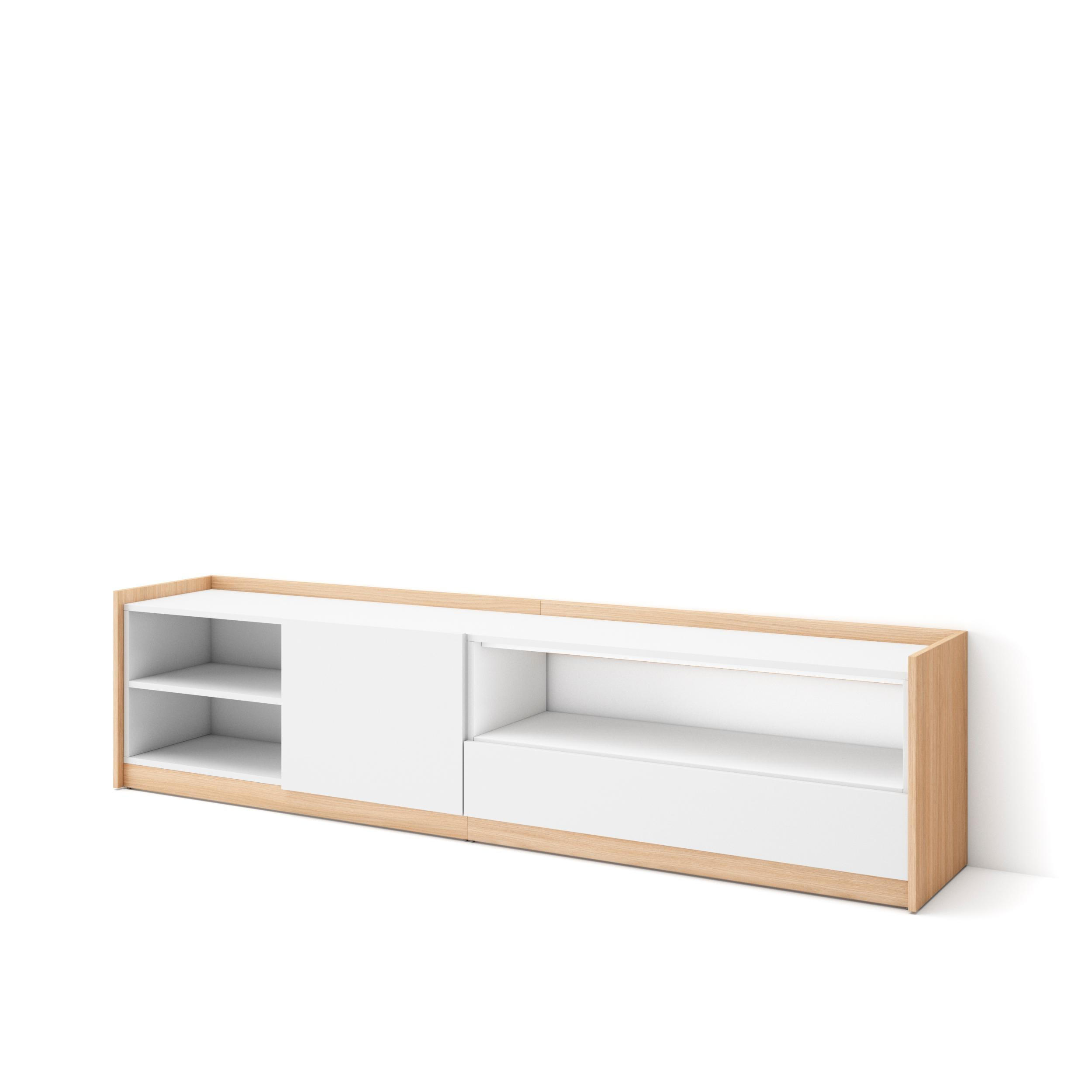 TV-SCHRANK, Lowboard, Weiß und Eiche Soft, 207/37/50cm - Weiß, Holzwerkstoff (207/50/37cm) - Skraut Home