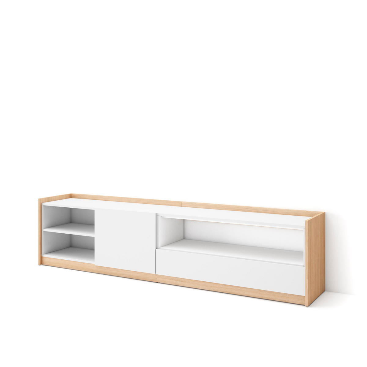 TV-SCHRANK, Lowboard, Weiß und Eiche Soft, 207/37/50cm - Weiß, Holzwerkstoff (207/50/37cm) - Skraut Home