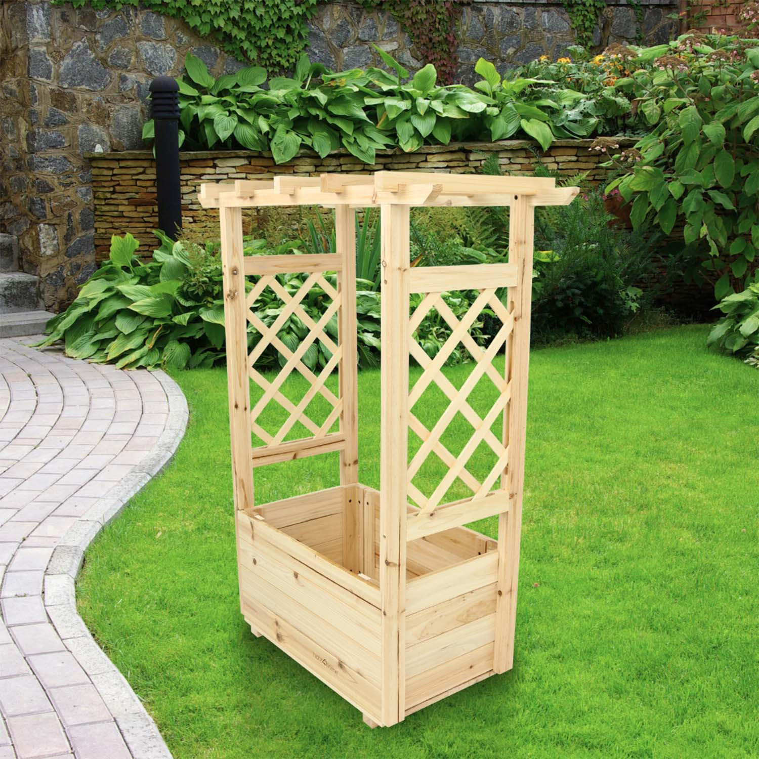 PFLANZKASTEN mit Rankgittern & Dach - Tannenholz - 58 x 34 x 103cm - Naturfarben, Holz (58/103/34cm) - holz4home