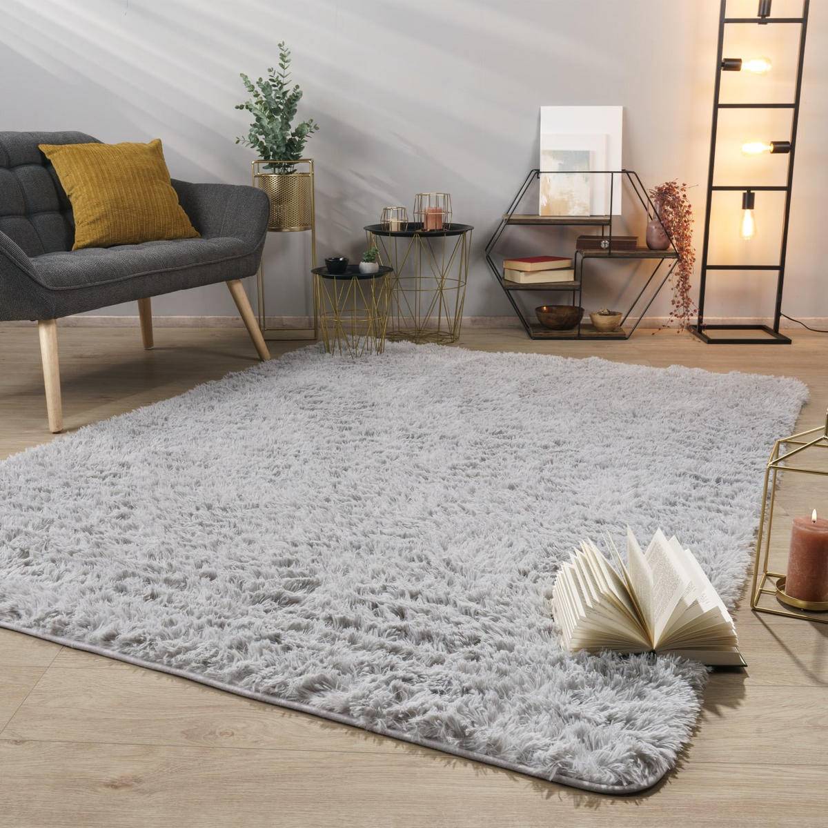 HOCHFLORTEPPICH Hellgrau 160 x 220 cm - Hellgrau, Kunststoff (160/220cm) - TT Home