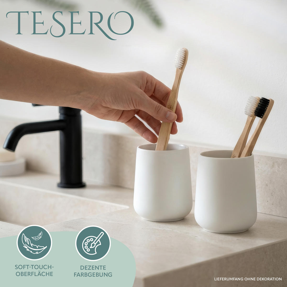 BECHER-SET TESERO 2tlg., Soft-Touch, weiß - Weiß, Kunststoff (8.5/10.5/8.5cm) - eluno