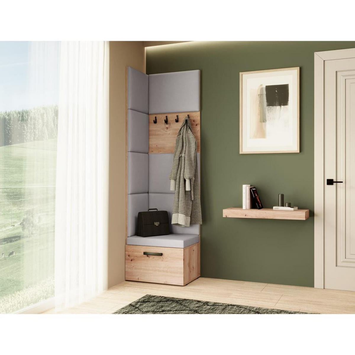 GARDEROBE Margaret V 81/203/43 mit gepolsterten Paneelen - Schwarz/Eiche Artisan, Holzwerkstoff/Kunststoff (60/206.5/42cm) - Beautysofa