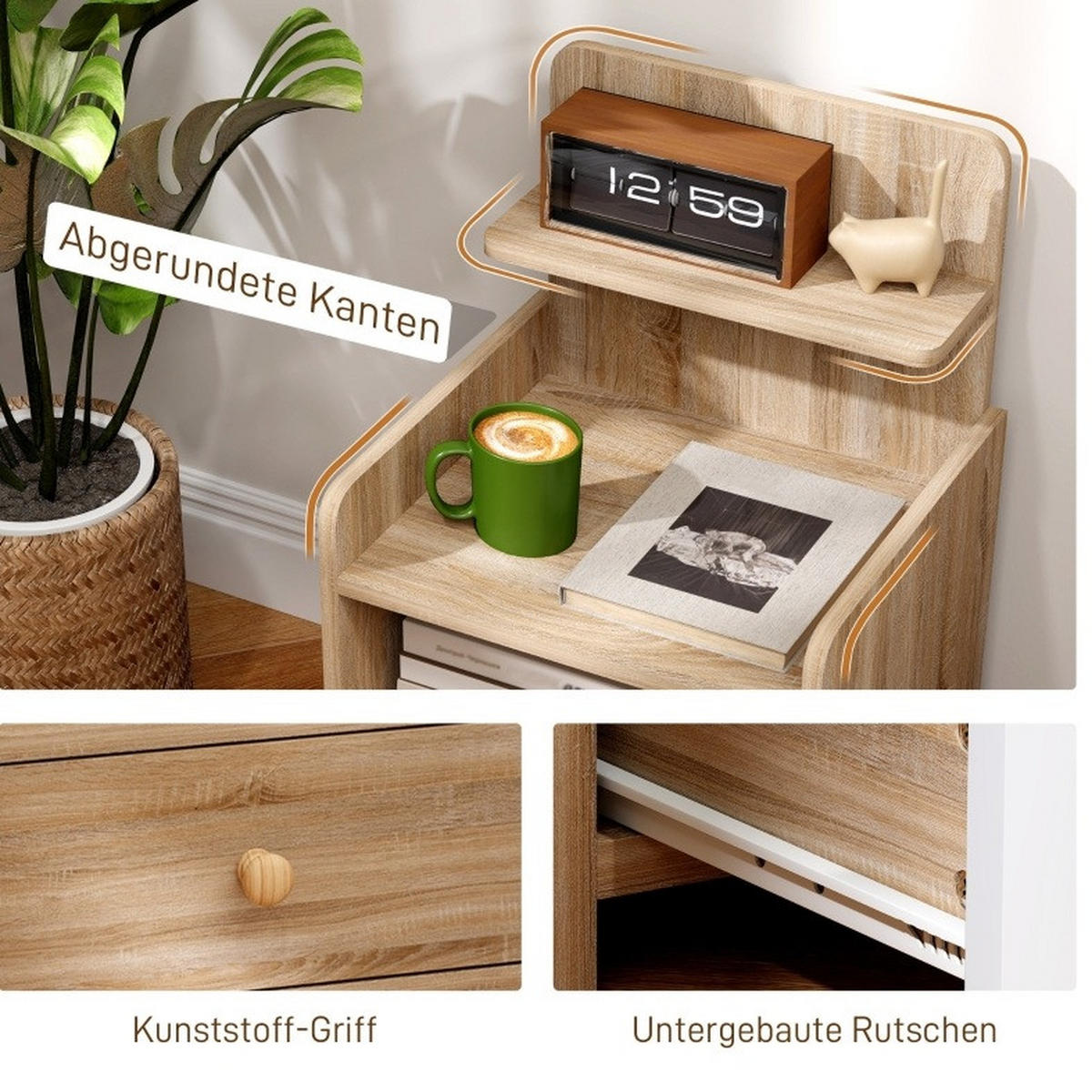 NACHTTISCH 40/35/66 cm mit Schublade & offenem Fach in Eichenoptik - Naturfarben, Holz (40/66/35cm) - BEAOK