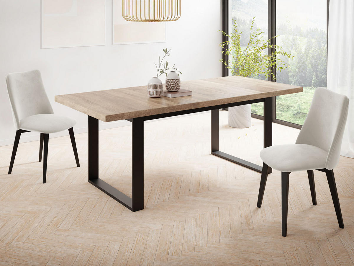 ESSTISCH Valentino rechteckig ausziehbar, Sonoma Eiche 140/180/80/75 cm - Schwarz/Sonoma Eiche, Holzwerkstoff/Metall (140/80/75cm) - WFL GROUP