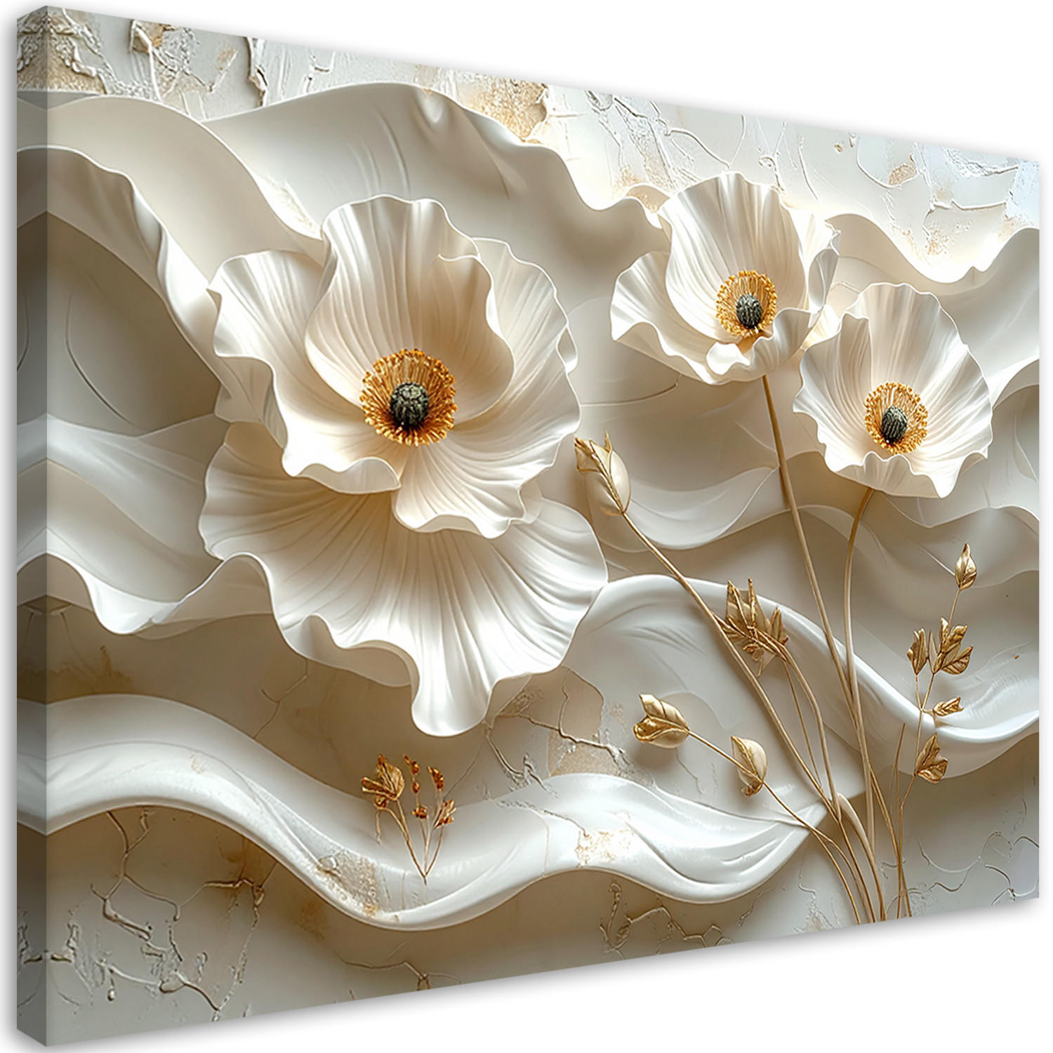 WANDBILD, Weiße Blüten auf welligem Hintergrund - Weiß, Textil (100/70cm) - Feeby