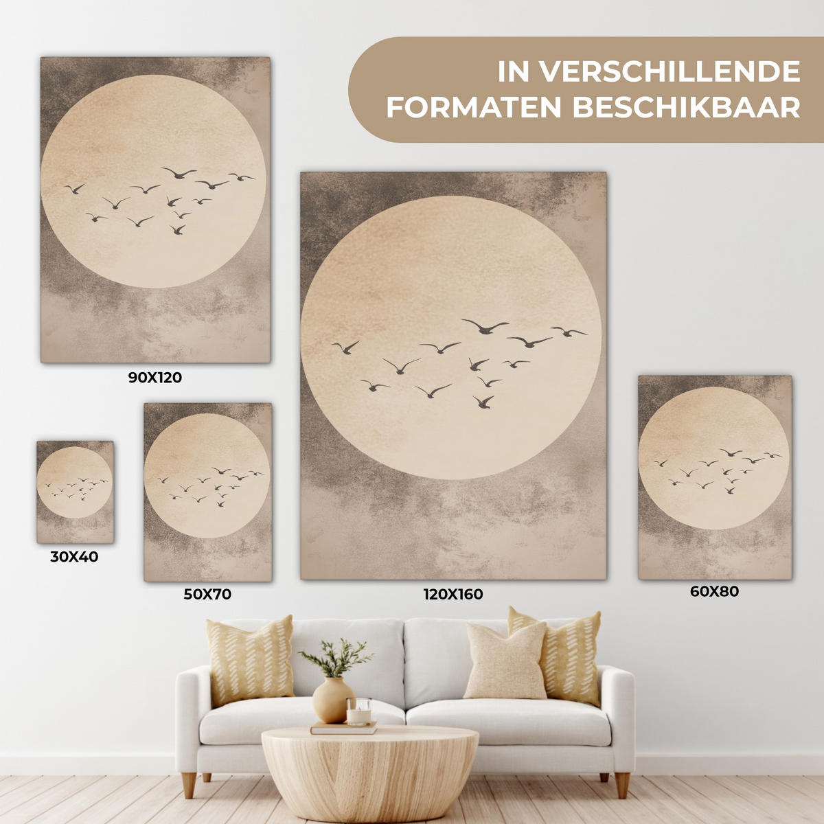 LEINWANDBILD Vogel - Beige - Japanisch Room Decor 30x40 cm - Taupe, Textil (30/40cm) - MuchoWow