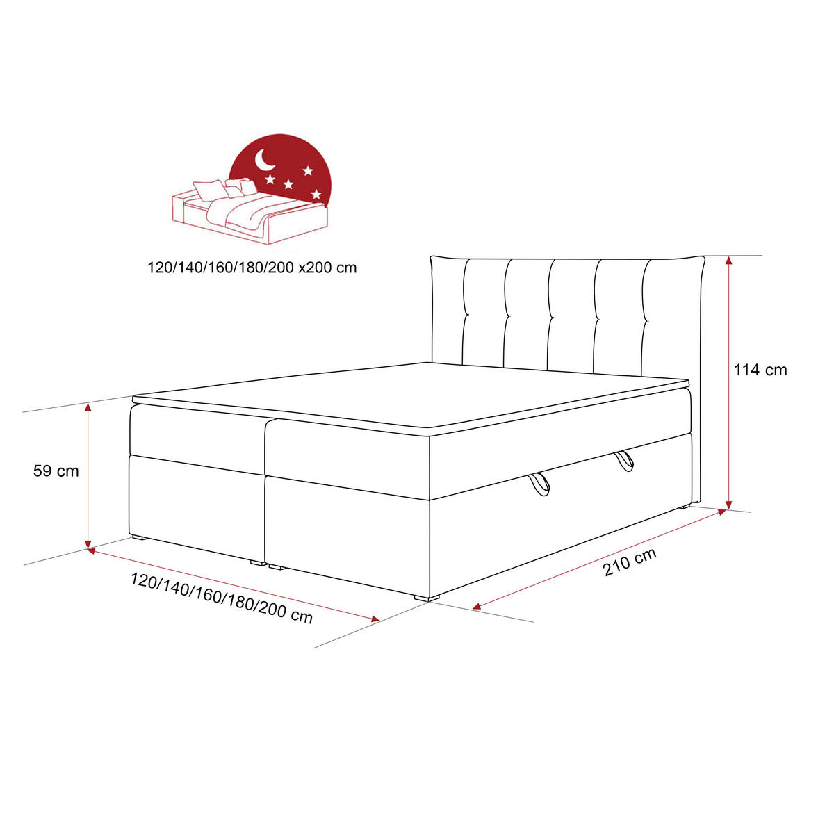 BOXBETT CHESTER 140/200 cm mit Matratze und Topper, Dunkelgrau - Dunkelgrau, Holzwerkstoff/Textil (140/200cm) - Idohome