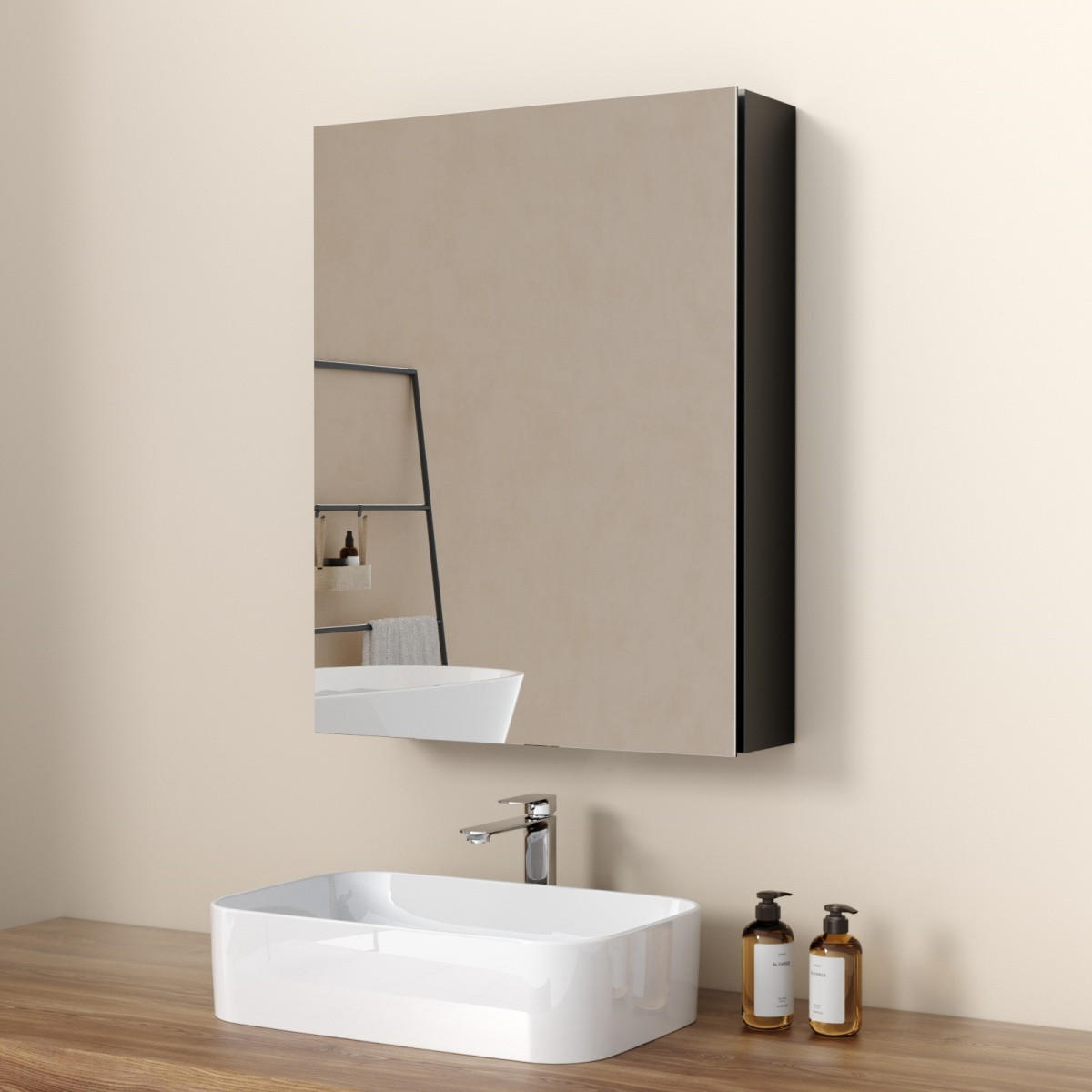 SPIEGELSCHRANK Schwarz 65/50/14,5 cm - Schwarz, Metall (50/65/65cm) - EMKE