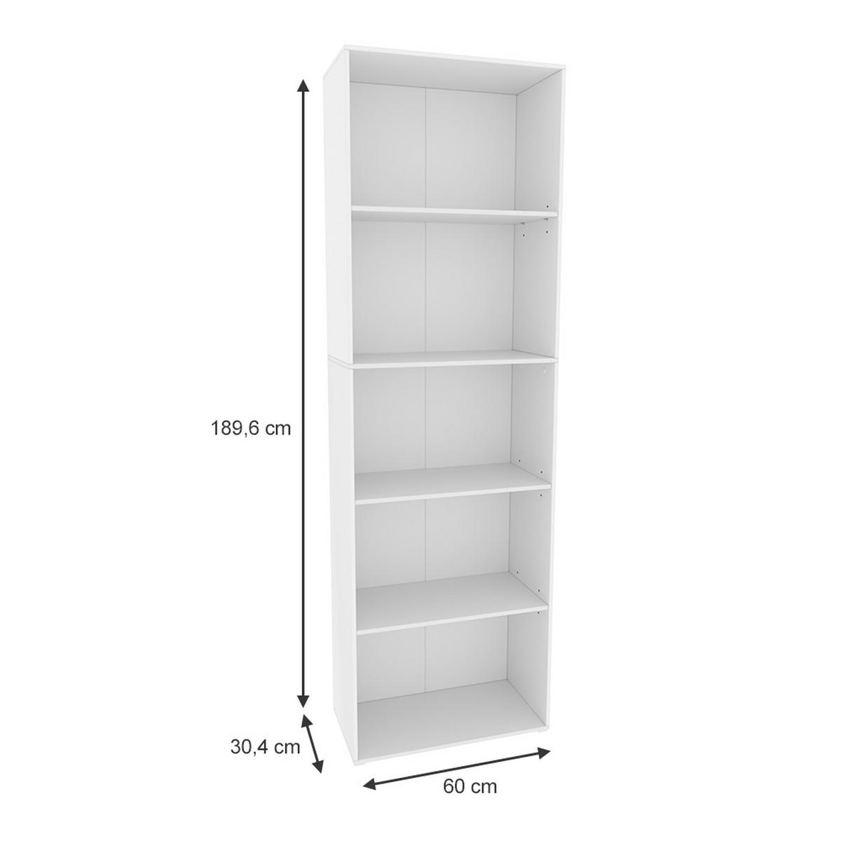 BÜCHERREGAL Bob Weiß 60 x 190 cm mit 5 Fächern - Weiß, Holzwerkstoff (60/190/30.4cm) - Vicco
