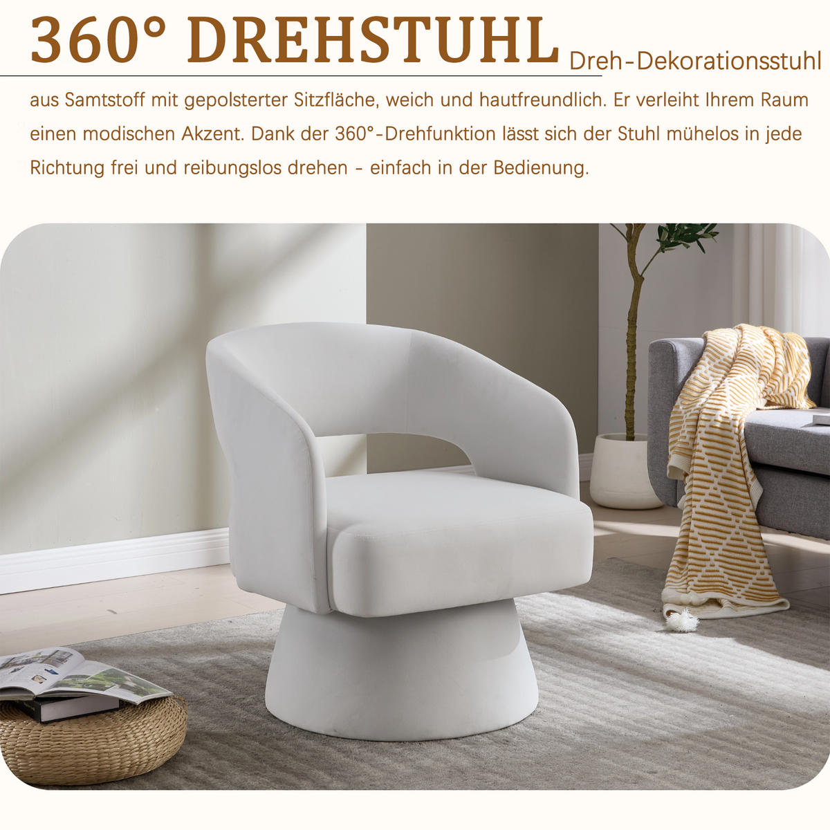 SESSEL Chenille Beige drehbar - Beige, Holzwerkstoff/Textil (68/75/66cm) - WISHDOR
