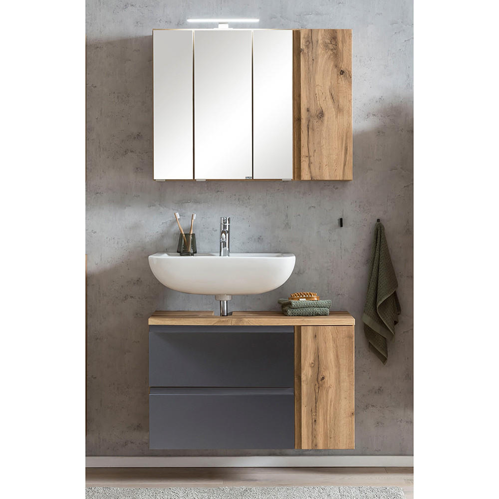 BADMÖBEL-SET Vasto-03 - Grau, Holzwerkstoff (85/200/35cm) - Lomado