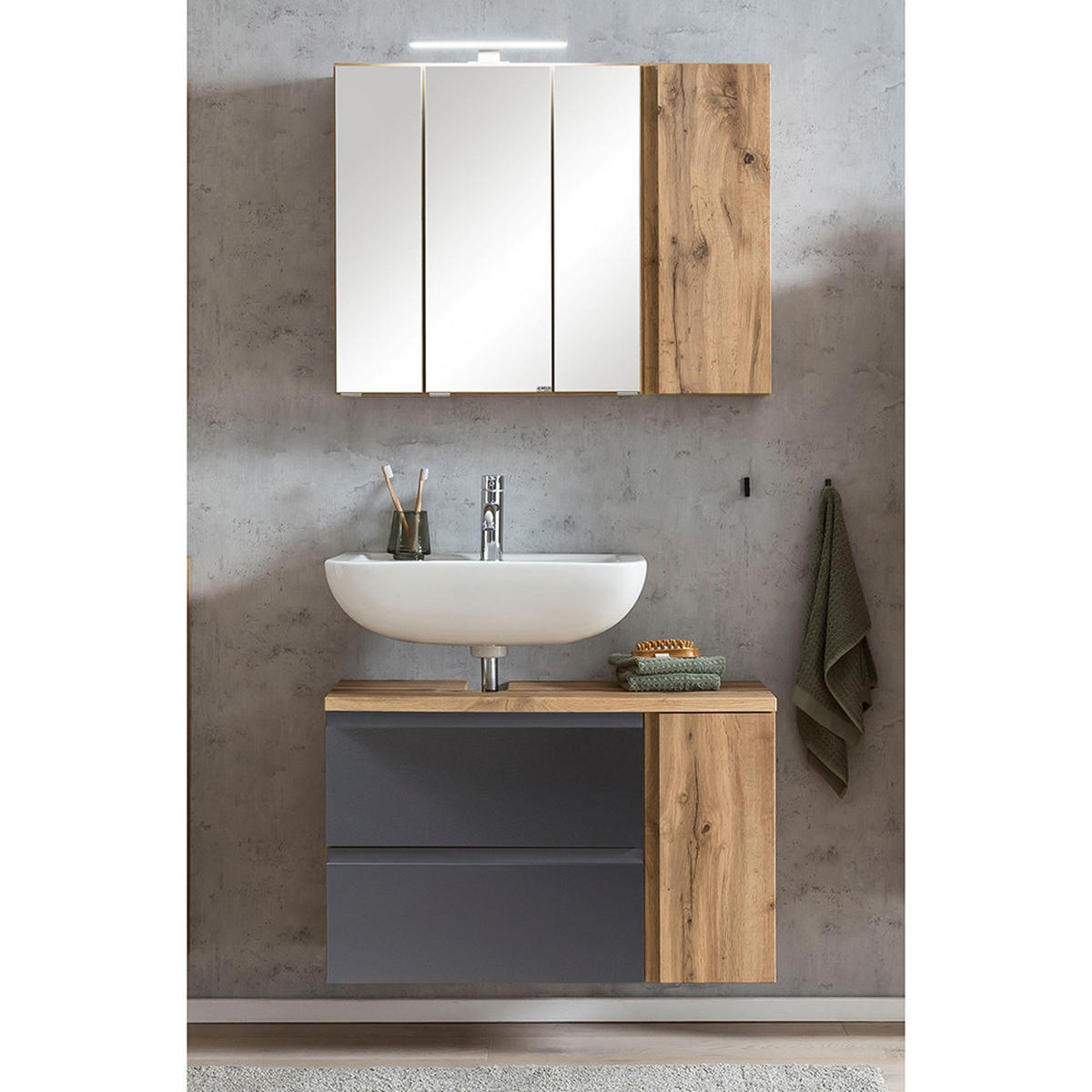 BADMÖBEL-SET Vasto-03 - Grau, Holzwerkstoff (85/200/35cm) - Lomado