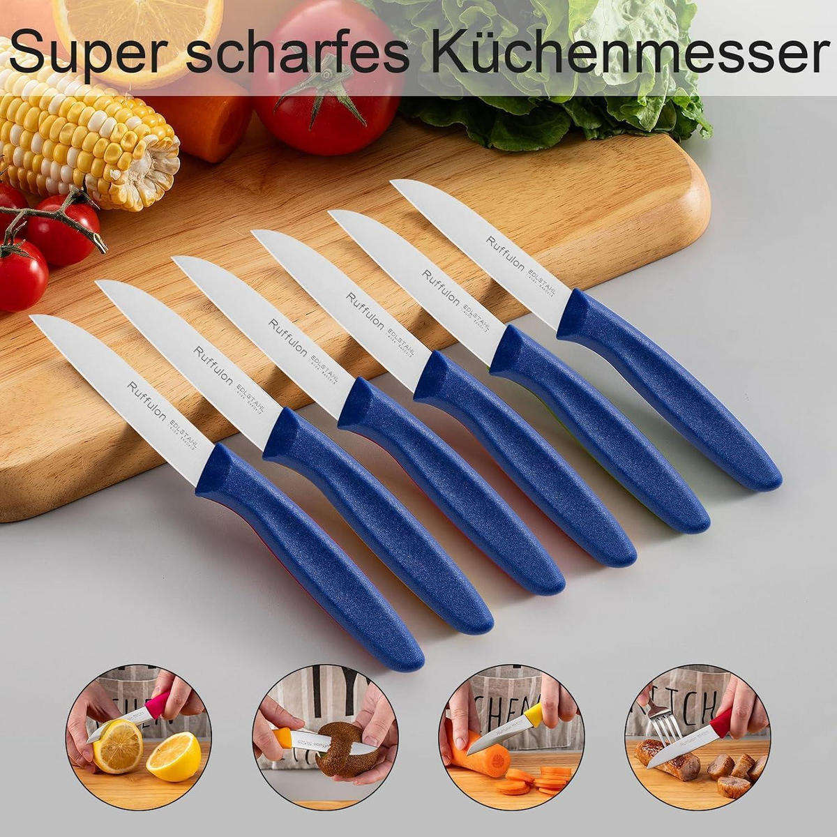 SCHÄLMESSER 6-teiliges Set Rostfreier Stahl Blau - Blau, Metall (19cm)