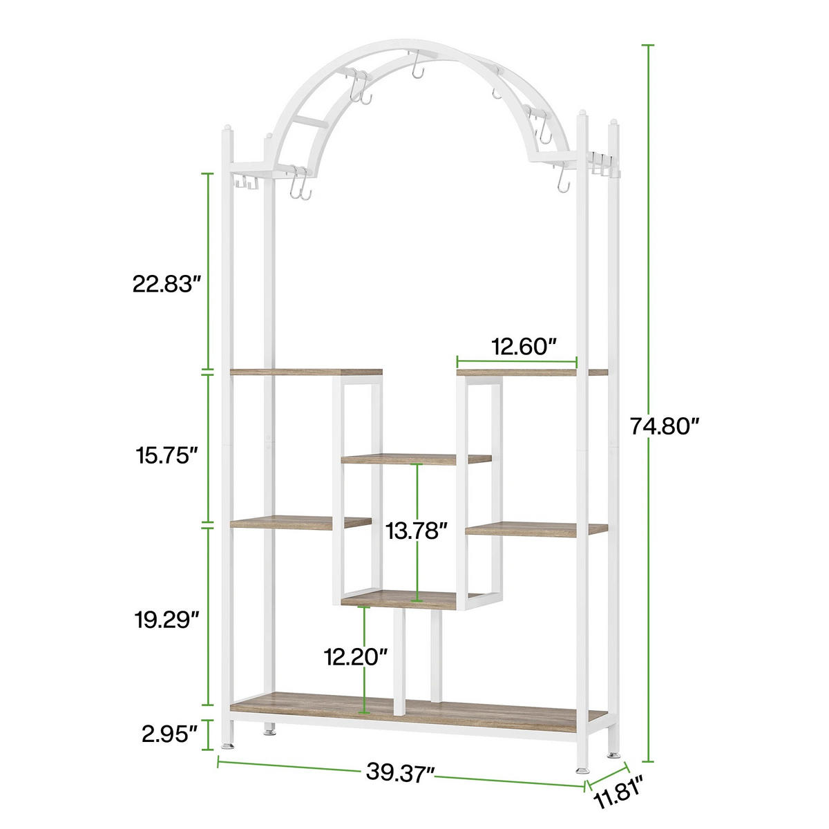 PFLANZENREGAL 5-stufiger, 190cm gewölbtes,Metall,mit Aufhängehaken - Weiß, Holzwerkstoff (100/190/30cm) - Kaket