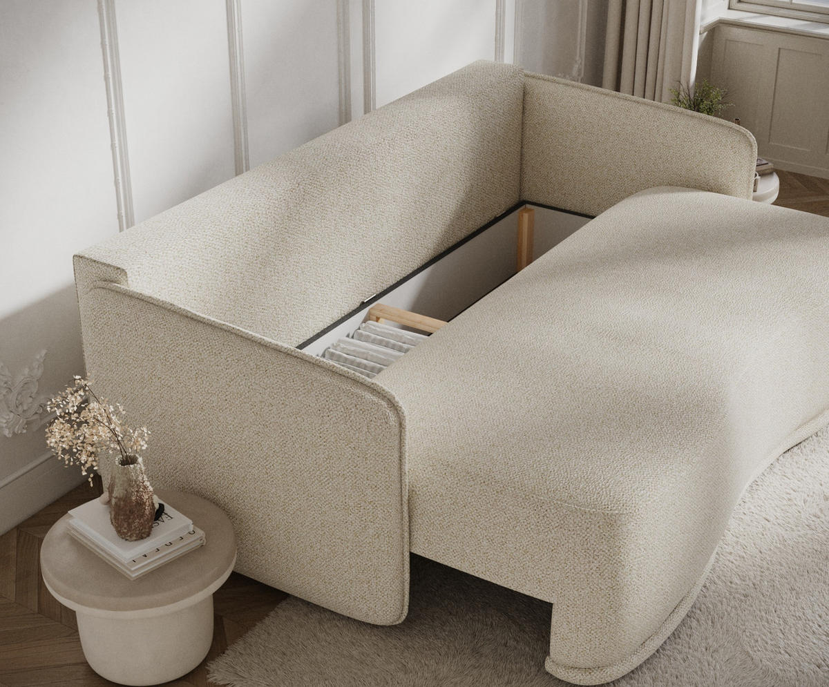 SCHLAFSOFA Mitsis Creme Plüschstoff - Creme/Schwarz, Holz/Holzwerkstoff (231/93/106cm) - Maison de Reve