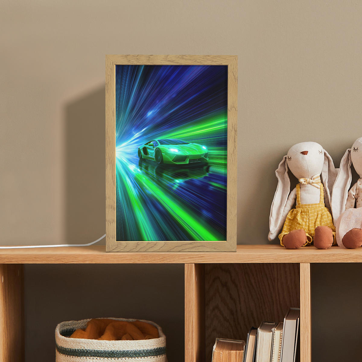 NACHTTISCHLAMPE Geschwindigkeit - Leicht - Sportwagen - Grün 20x30 cm - Grün, Holzwerkstoff (8/20/30cm)