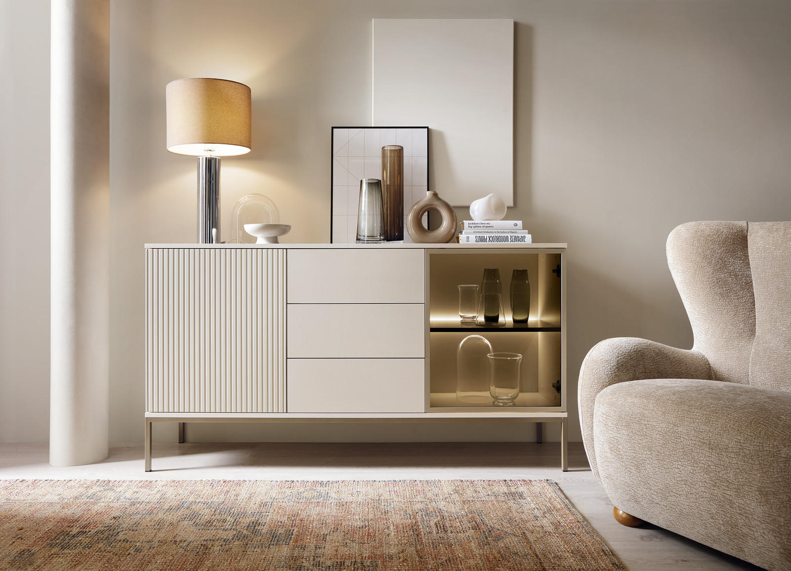 KOMMODE Lagos 154 cm mit drei Schubladen Kaschmir - Kaschmir, Holzwerkstoff/Metall (154/83/39cm) - Ravio