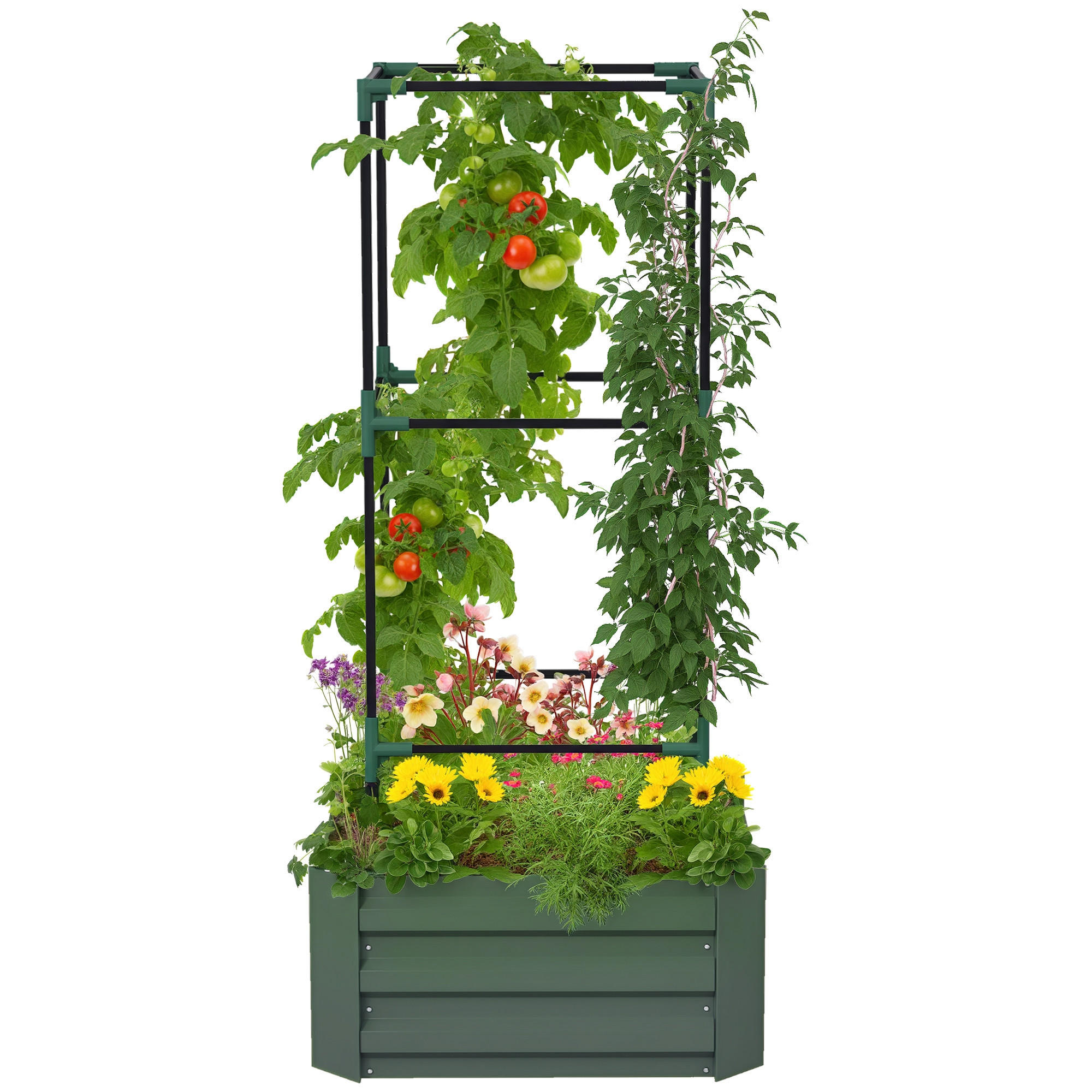 HOCHBEET DE-05285 Mit Rankgitter, offener Boden Grün - Grün, Metall (61/140/61cm) - ComfortXL