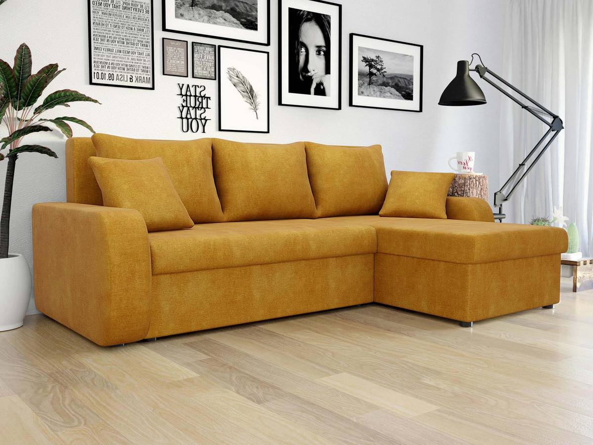 ECKSOFA Kris Lux - Currygelb/Schwarz, Holz/Kunststoff (238/147cm) - MIRJAN24