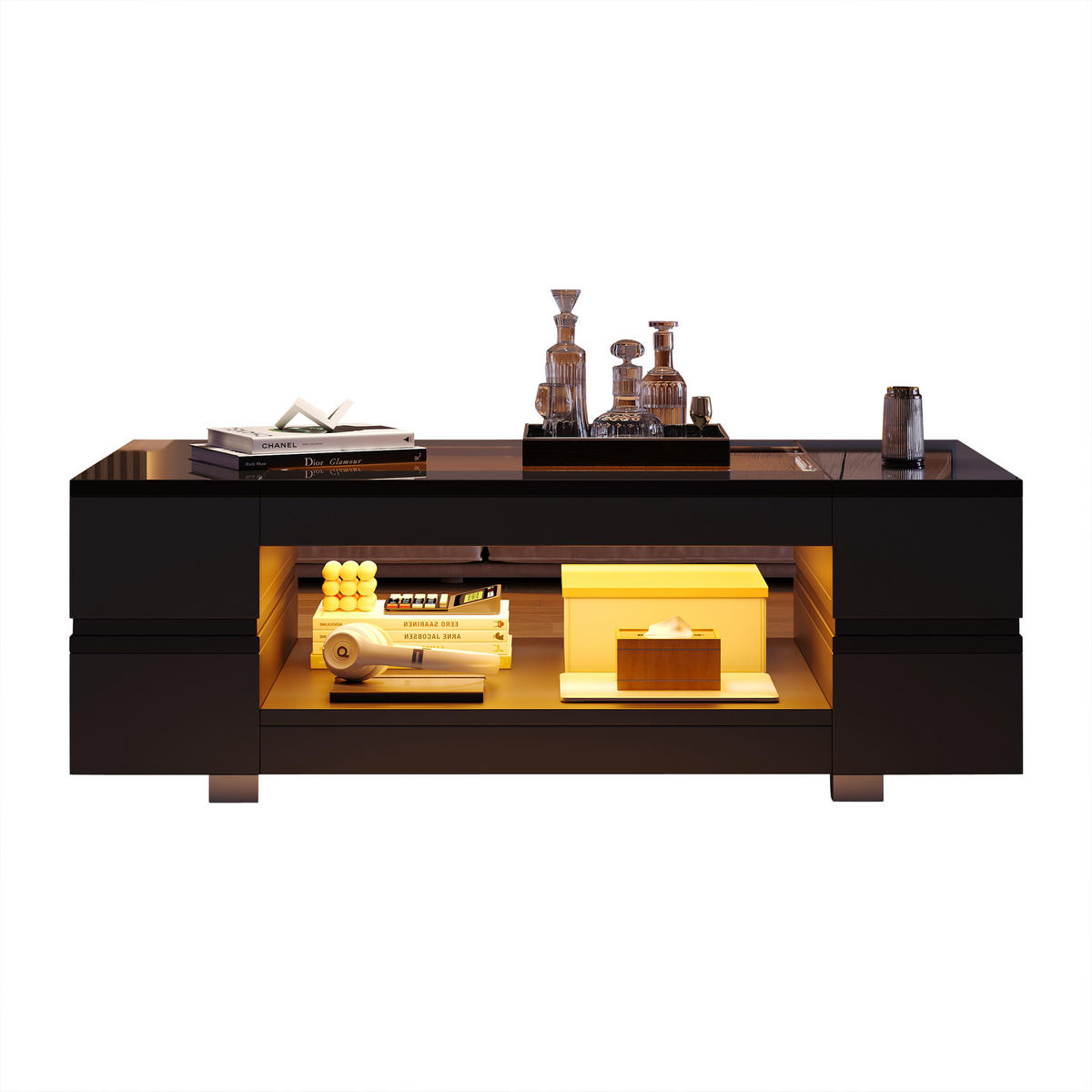 COUCHTISCH 100/50/35 cm schwarz mit LED-Beleuchtung - Schwarz, Holzwerkstoff (100/50/35cm) - OKWISH