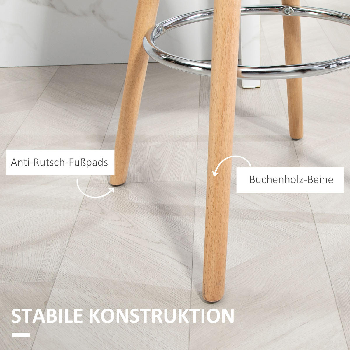 BARHOCKER-SET 2 TLG. Natur, Schwarz 43/43/91 cm - Buchefarben/Schwarz, Kunststoff/Buchenholz (43/91/43cm) - HOMCOM