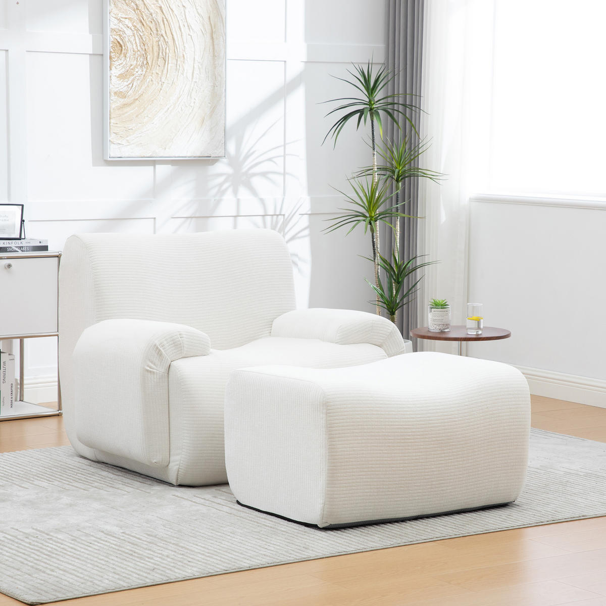 SESSEL DE-35123 mit Hocker Ivory - Weiß, Textil (94/78.5/113cm) - ComfortXL