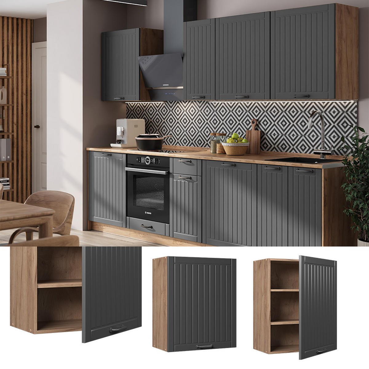 HÄNGESCHRANK Fame-Line, Dunkelgrau, 60 cm - Eichefarben/Dunkelgrau, Holzwerkstoff (60/72/34.1cm) - Vicco