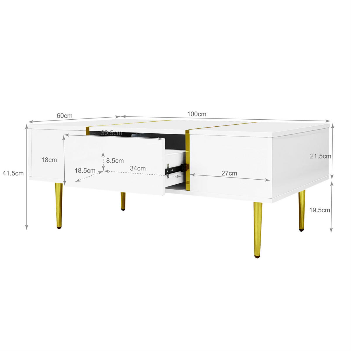 TV-SCHRANK- und Couchtisch-Set 170/35/46 cm und 100/60/41,5 cm mit Stauraum und Soft-Close-Scharnieren, Weiß - Weiß, Holzwerkstoff (170/46/35cm) - Redom