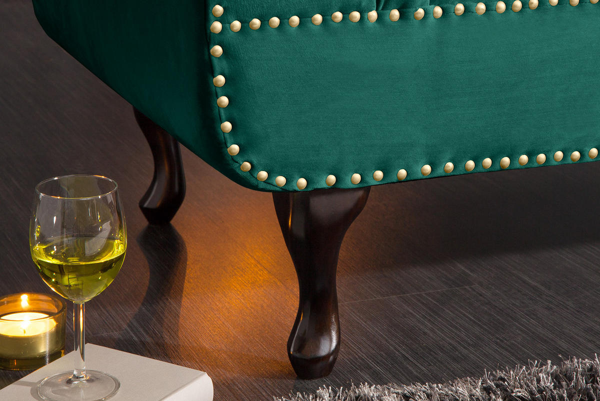 LIEGE CHESTERFIELD Samt Smaragdgrün 170 cm - Dunkelbraun/Grün, Holz/Textil (170/73/60cm) - riess-ambiente