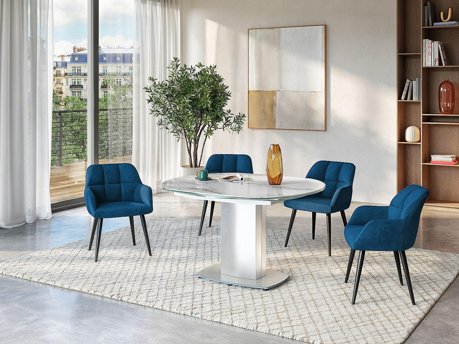 Thumbnail - Vente-Unique Ausziehbarer, Weiß, Glas, Uni, Oval, 180x75x90 cm, Esszimmer, Tische, Esstische