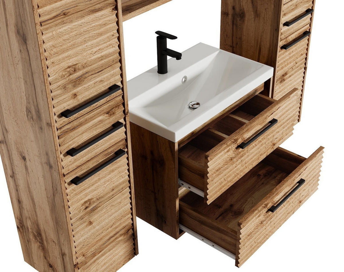 BADMÖBEL-SET Etna 5 Teile Eiche - 60 x 35 x 51 cm - Eichefarben, Holz (60/51/35cm) - Badplaats