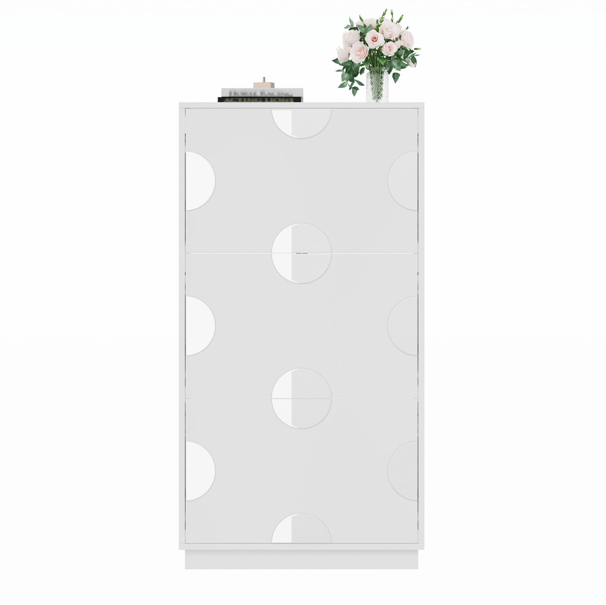 SCHUHSCHRANK 63/24/120 cm in Weiß mit 3 Klappen und rundem Spiegel - Weiß, Holzwerkstoff (63/120/24cm) - Flora Grace