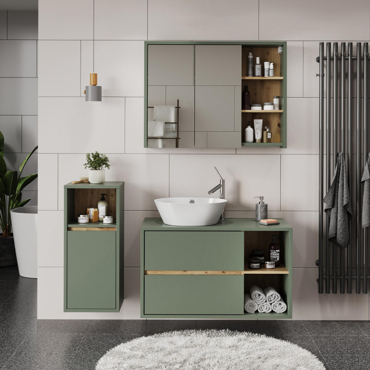 Eiche Artisan/Grün, Holzwerkstoff (100/60/45.5cm) - Vicco