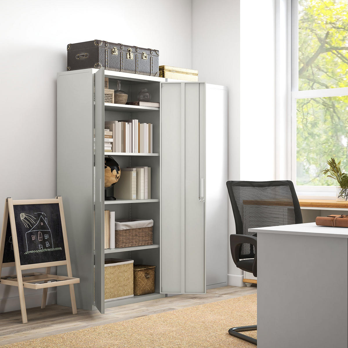 AKTENSCHRANK DE-09813 5 verstellbare Regale Weiß - Weiß, Metall (40/180/80cm) - ComfortXL