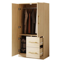 KLEIDERSCHRANK 70/40/135 cm mit 2 Drehtüren und 2 Schubladen in Holzfarbe - Naturfarben, Holz (70/135/40cm) - BEAOK