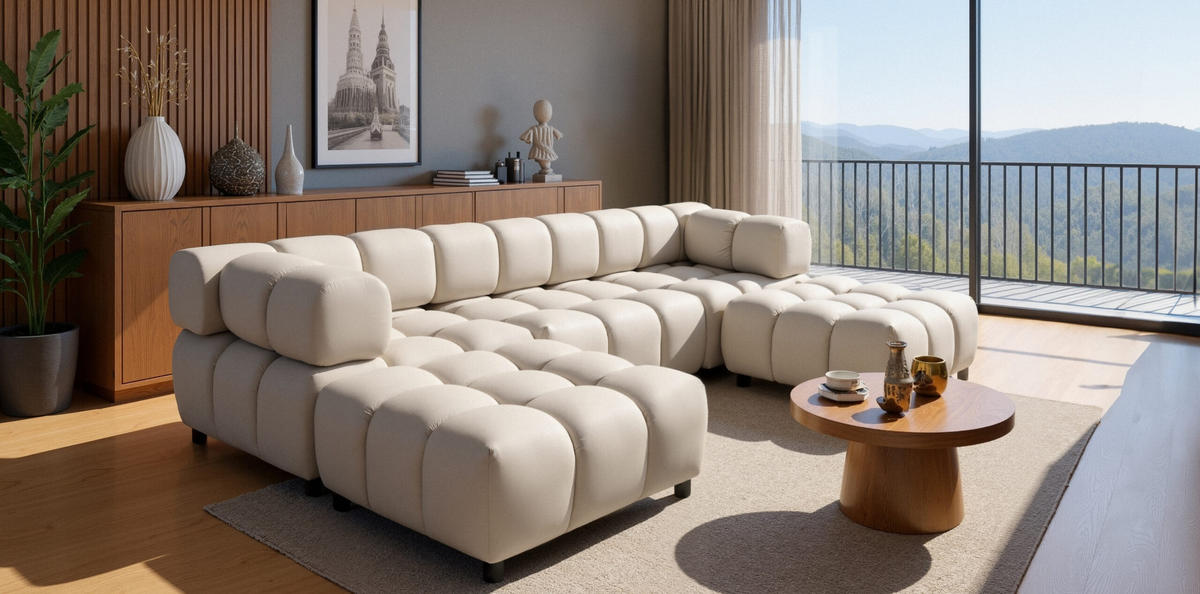ECKSOFA U-Form Bolla, stoff Bluvel, Creme - Creme, Holz (288/192cm) - Kaiser Möbel