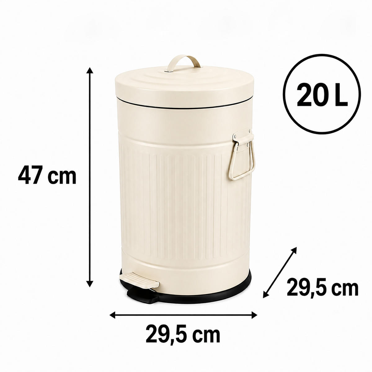 MÜLLEIMER Beige Tretpedal 20 l - Beige, Kunststoff/Metall (29.5/47/29.5cm) - Relaxdays