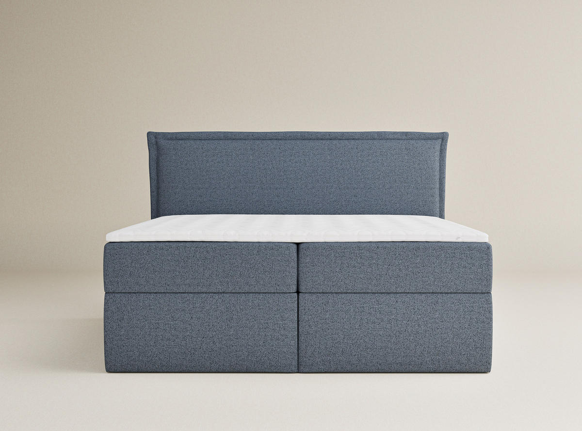 BOXBETT Saffron 180/200 cm, in Blau grau, Bettkasten, Matratze, Topper - Blaugrau/Schwarz, Holz/Holzwerkstoff (180/200cm) - Maison de Reve