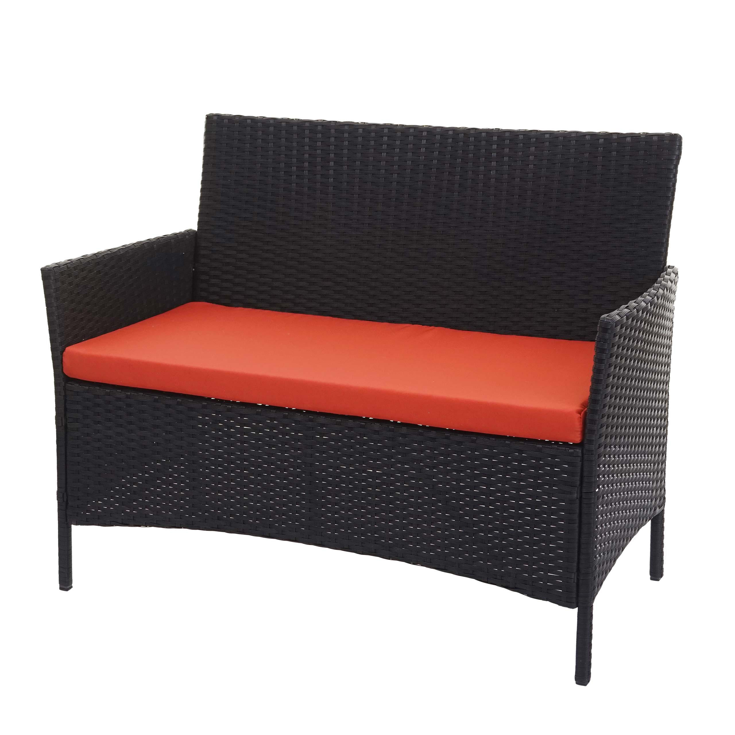 POLY-RATTAN GARTENBANK Schwarz, Orange - Schwarz/Orange, Kunststoff (106/83/60cm) - MCW