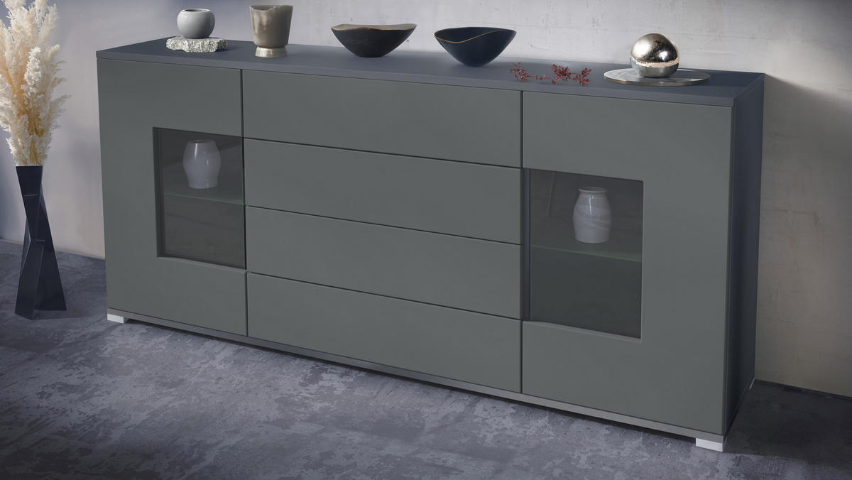 SIDEBOARD Grömitz Graphit Seidenmatt - Graphitfarben, Holzwerkstoff (166.5/75.5/35cm) - Vladon