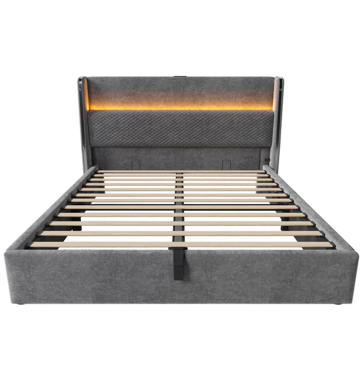 POLSTERBETT 140/200 cm Grau mit LED-Beleuchtung und Stauraum - Grau, Textil (140/200cm) - OKWISH