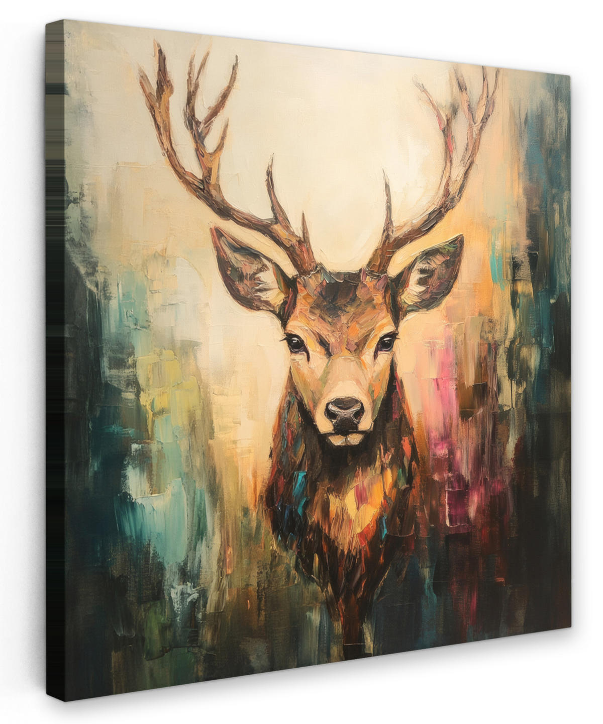 LEINWANDBILD Hirsch - Gemalt - Geweih - Braun 50x50 cm - Haselnussfarben, Textil (50/50cm) - MuchoWow