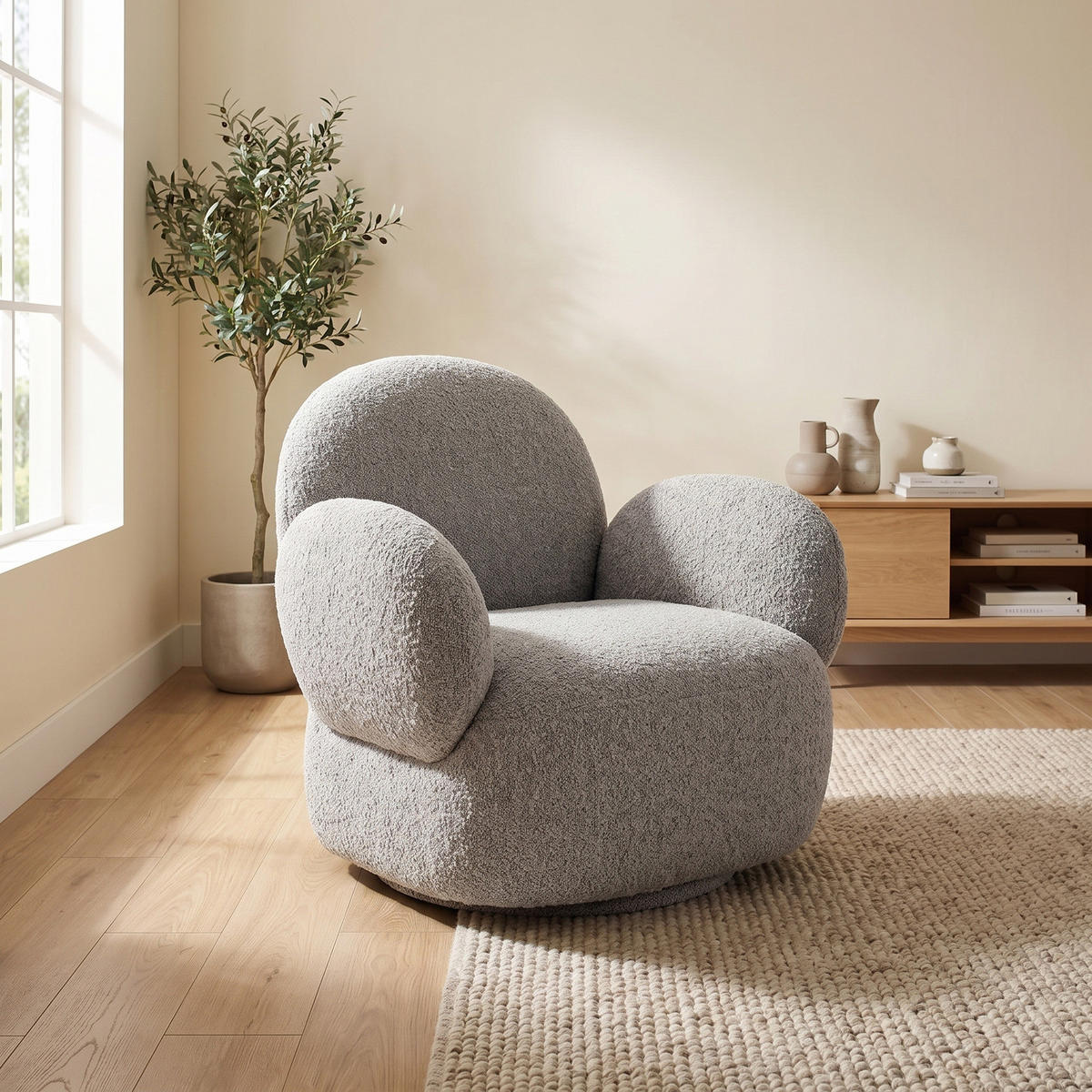 FÅTÖLJ Messina 85 x 87 x 81 cm – ljusgrå - Ljusgrå, Träbaserade material/Textil (85/81/87cm) - ebuy24