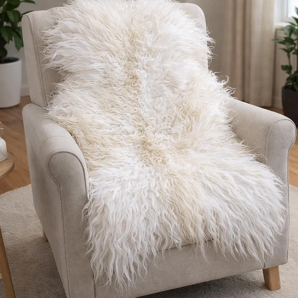 LAMMFELL Island Langhaar natur lockig weich Premium Naturweiß ca. 105 cm - Weiß, Fell (55/105cm) - Provellus