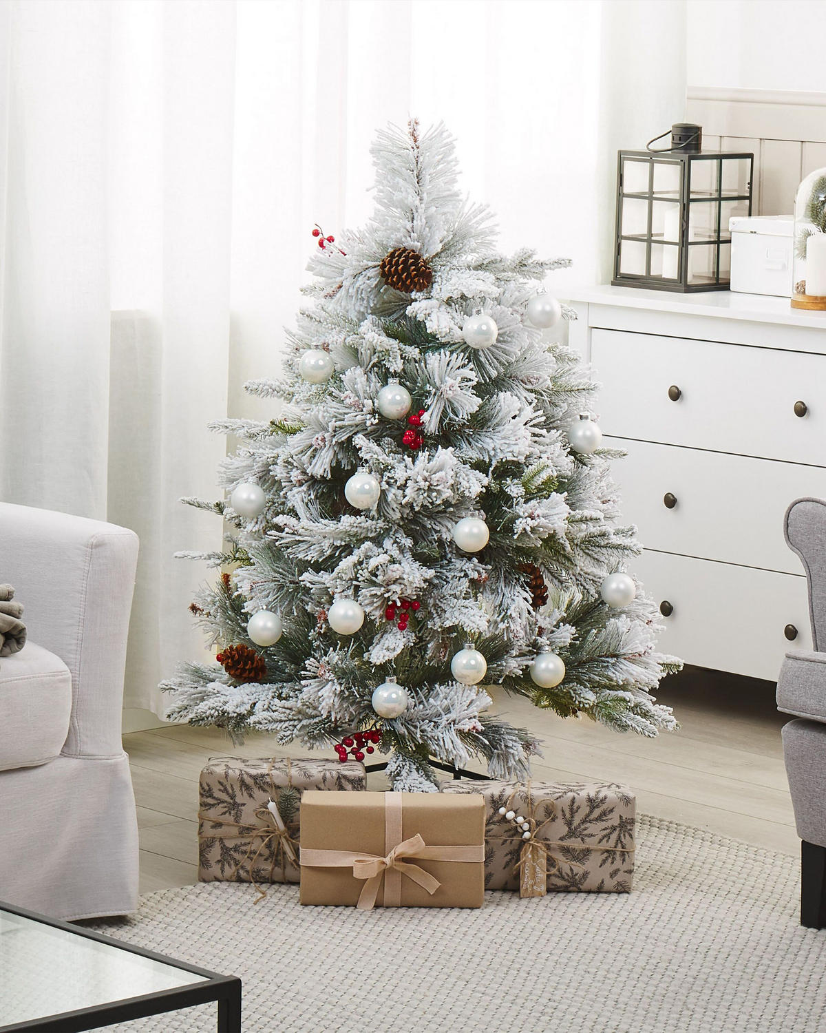 WEIHNACHTSBAUM 120 cm Weiß Masala - Weiß, Kunststoff (120cm) - Beliani