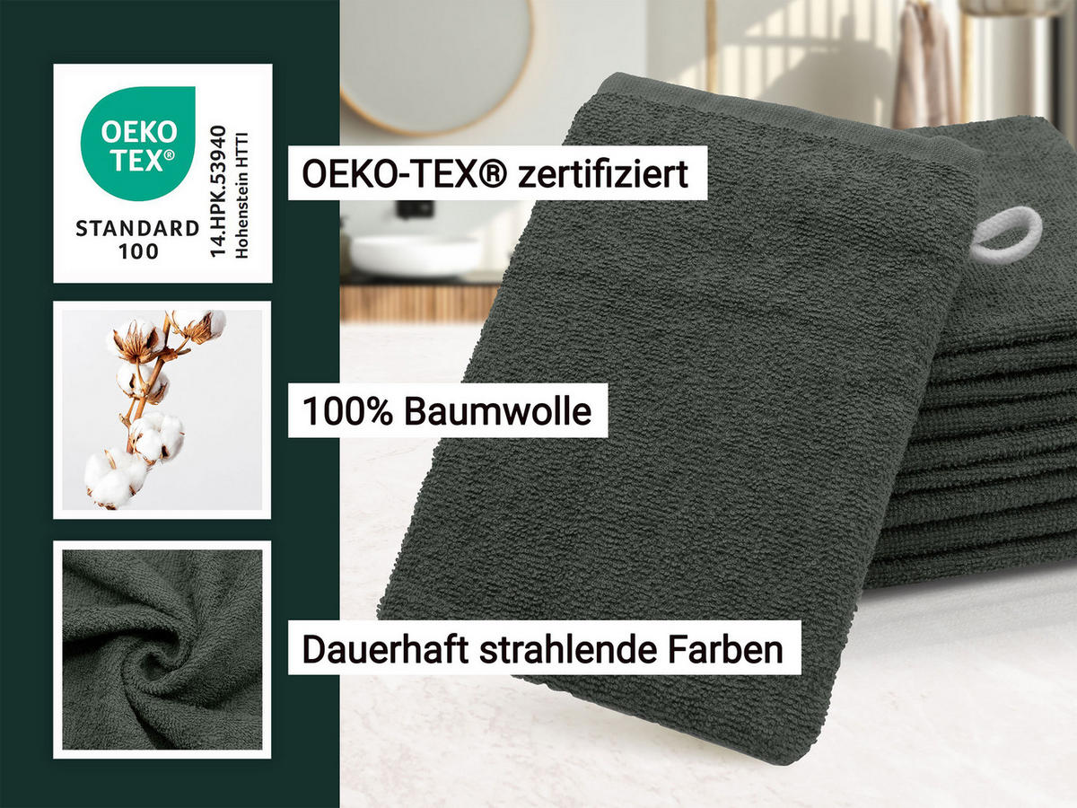 WASCHHANDSCHUH, 10er-Set, 16x21 cm, 100% Baumwolle, Grau - Anthrazit, Textil (16/21cm) - Zollner