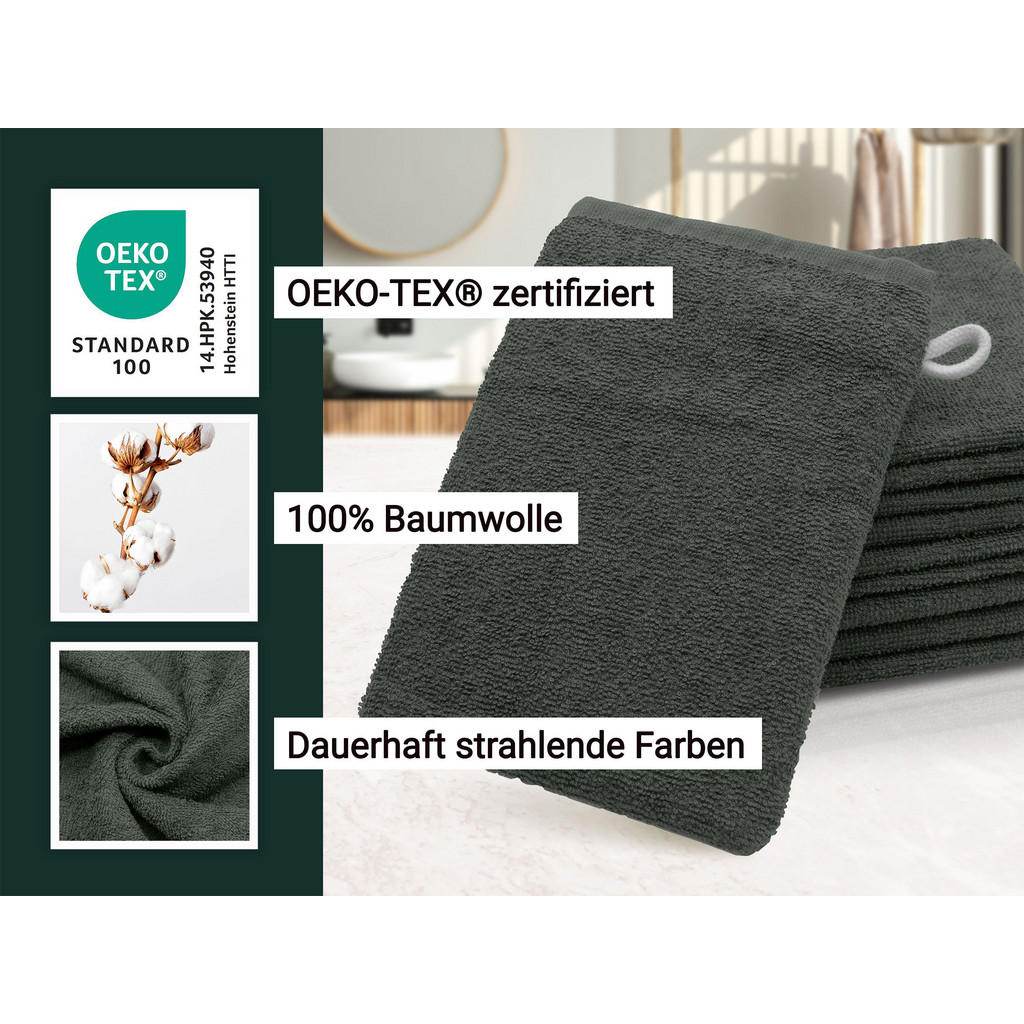 Thumbnail - Zollner Waschhandschuh,, Anthrazit, Textil, 16x21 cm, Oeko-Tex® Standard 100, Badtextilien, Waschlappen