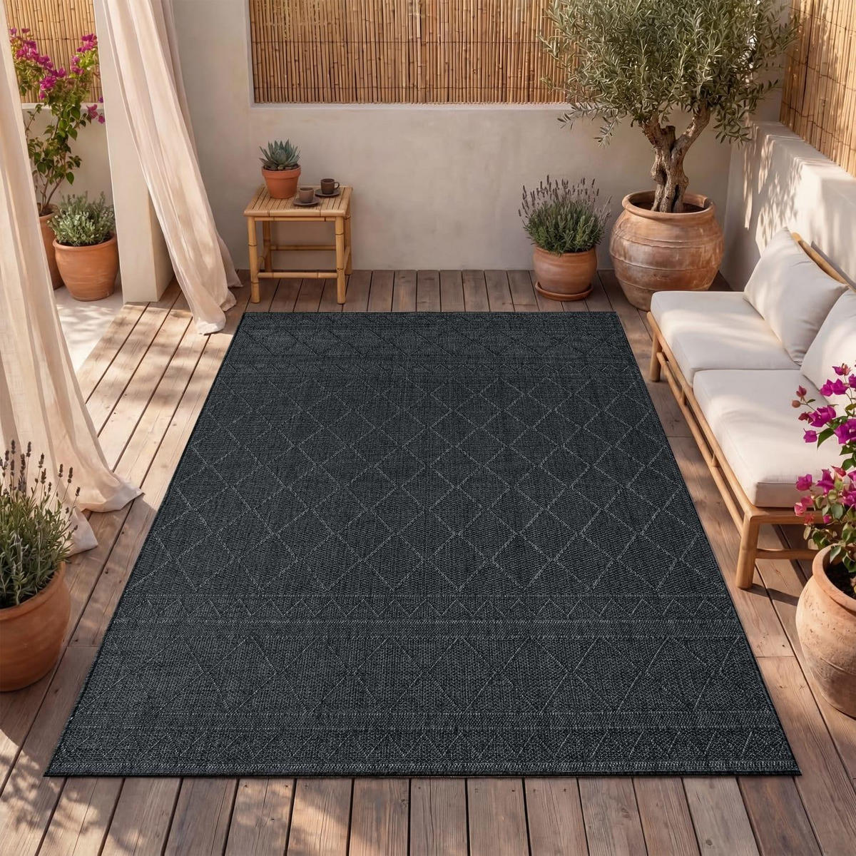 OUTDOOR-TEPPICH VERMONT 191 ANTHRAZIT 80X250 - Anthrazit, Kunststoff (80/250cm) - Paco Home