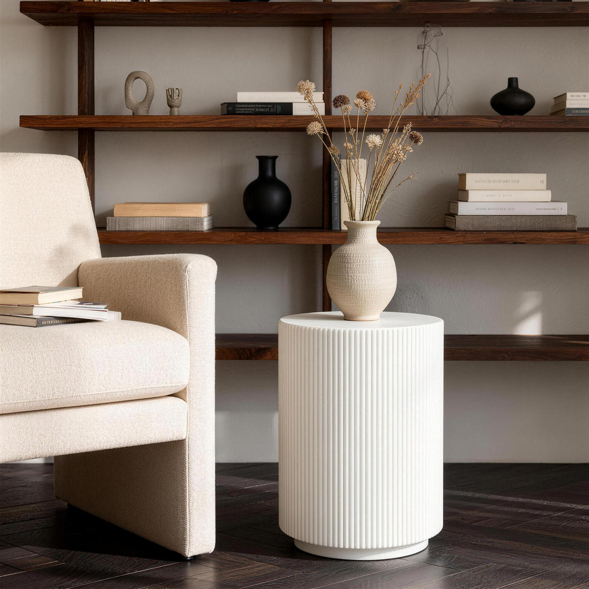 BEISTELLTISCH AUCKLAND rund aus Beton 35 x 35 x 46 cm - Creme, Naturmaterialien (35/35/46cm) - Elementi